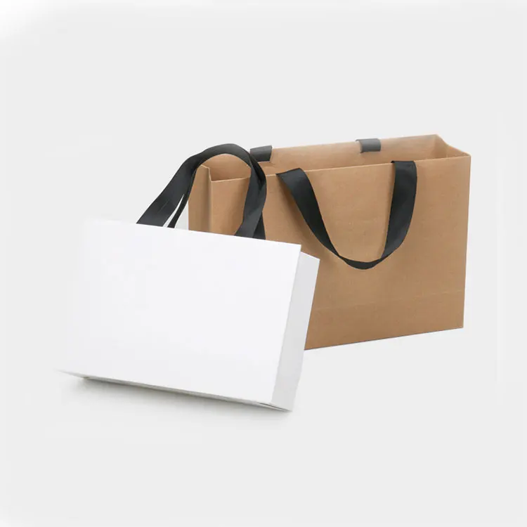 High Quality Shopping Bag Custom Logo White Black Brown Kraft Paper Gift Bag
