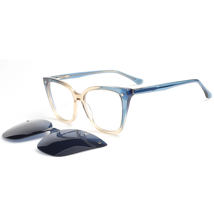 Optical Frame Acetate Gradient Ramp New Old Fashion Yellow Colorful Thick Vintage Round Clip-On Clear Eyewear Sunglasses