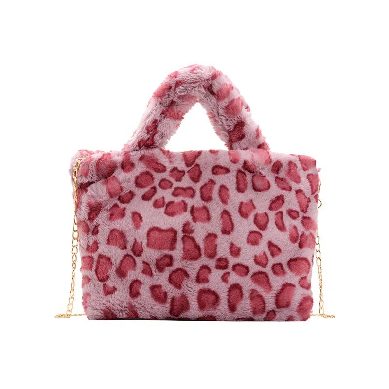 
Wholesale Branded Popular Leopard Designer Branded Stylish Unique Popular Female Knitted Winter Faux Fur Tote Handbags For Women 