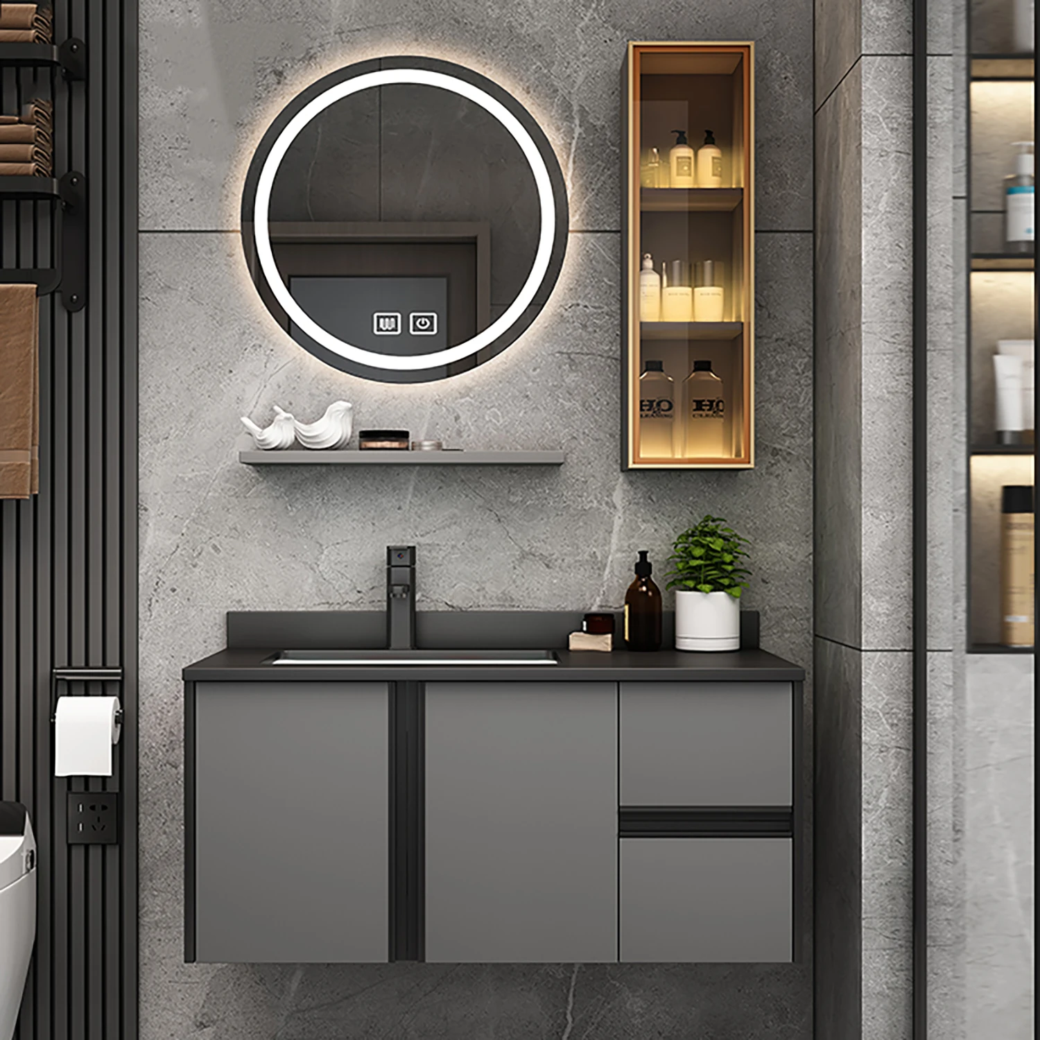 Light mirror bathroom vanity set furniture luxury wall cabinet bathroom sink cabinet