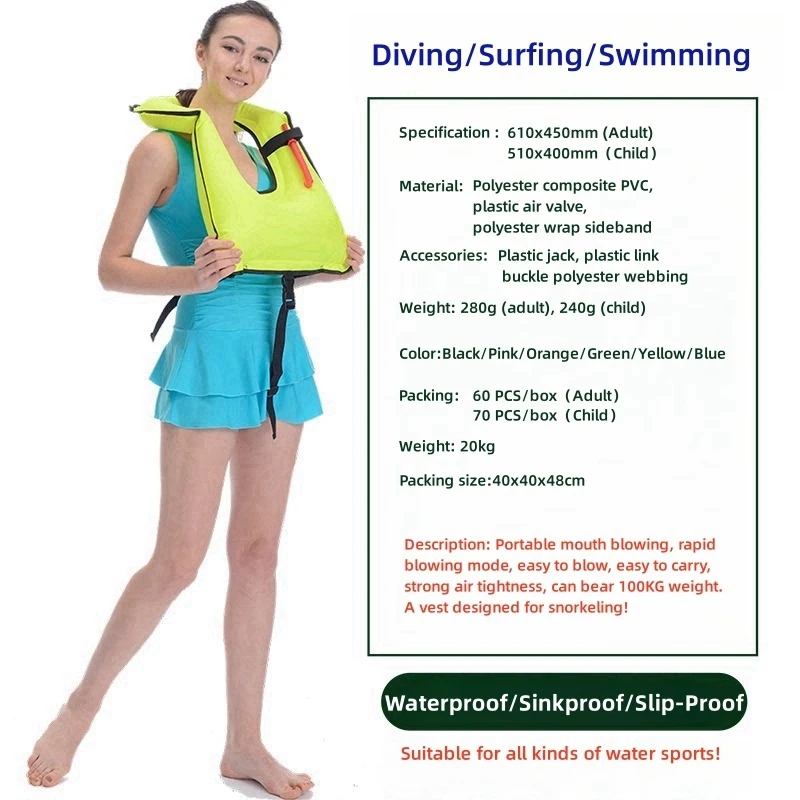 Yoris Swimming Life Vest Waterproof Portable Inflatable Kids Life Jacket For Water Sport