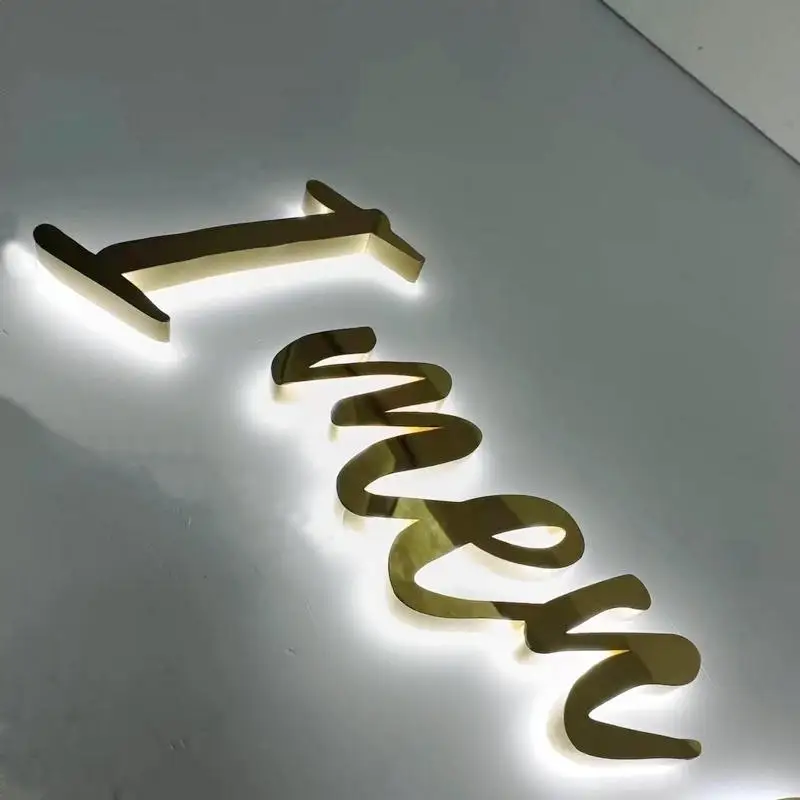 yangyu Outdoor Backlit Logo Stainless Steel Lettering Custom Led Advertising Signshalo lit 3d led outdoor shop wall sign