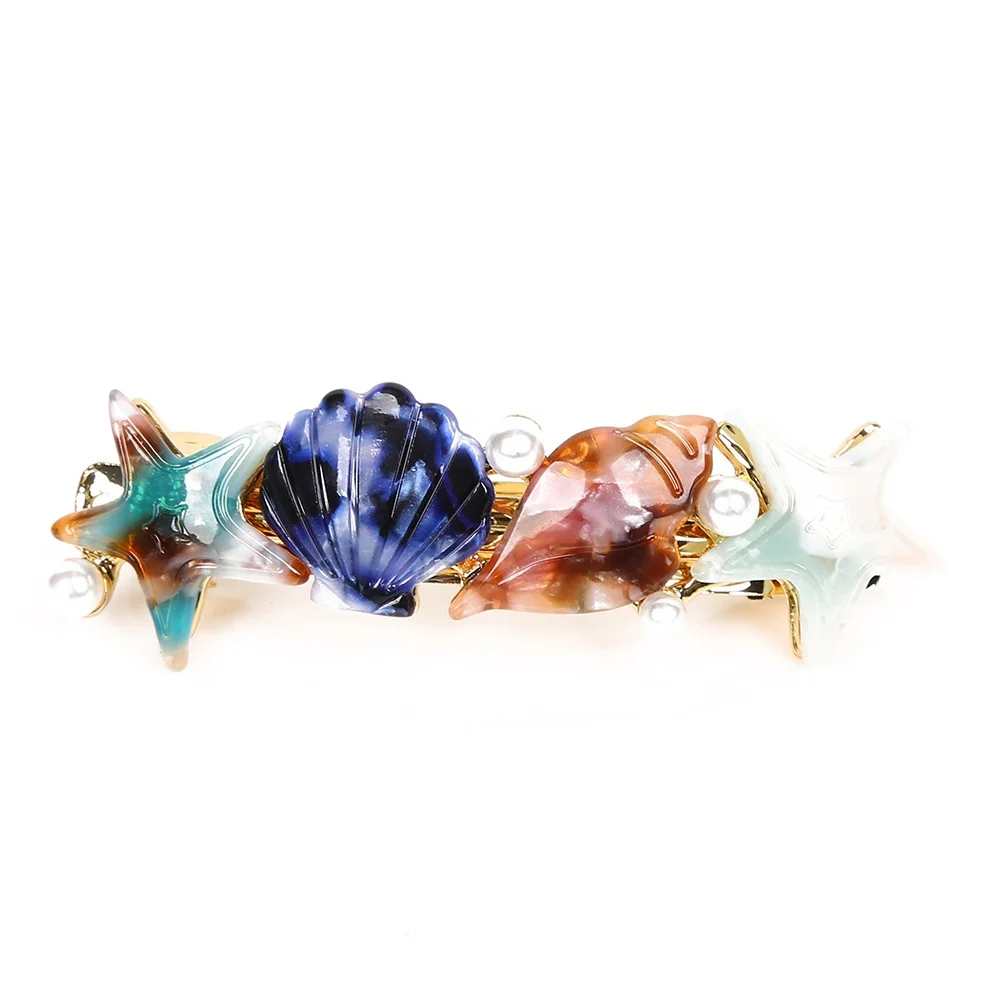 Latest high quality starfish pearls hair clips for girls tortoise shell hair barrette women