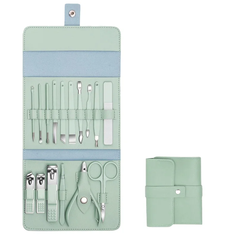 Professional beauty salon tools nail care art toe finger nail file mens nail clippers kits 16 pcs black pedicure manicure set