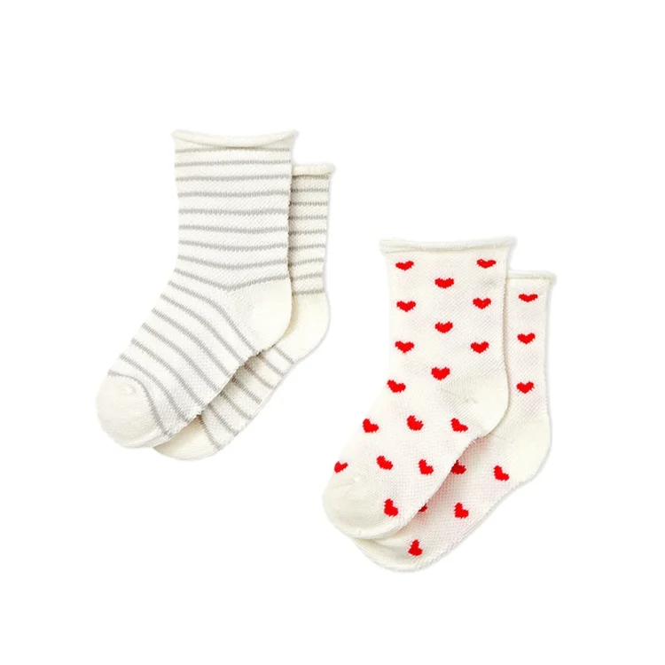 
Factory Wholesale 2 Pairs Set Cute Dotted Baby Cotton Socks Custom Knitting Seamless Toddler Kids Crew Socks 