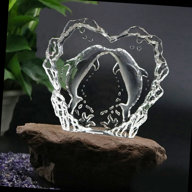 Wholesale clear 3d laser dolphin image glass crystal iceberg