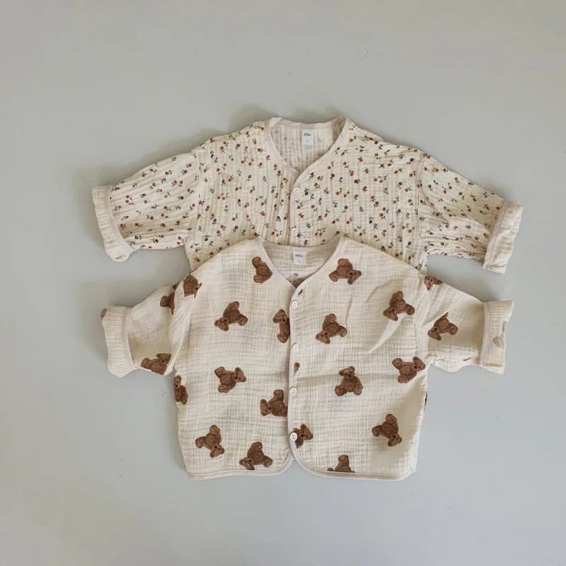 
Детские кардиганы 2021, детские пальто с длинным рукавом и принтом медведя, верхняя одежда, детские летние кардиганы с цветочным принтом 