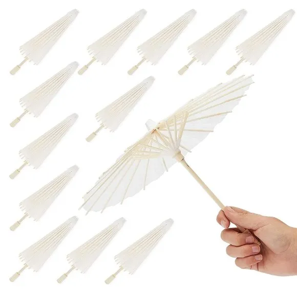 12pcs White Parasol Umbrella Mini Paper Parasol Umbrellas for Crafts and DIY Projects Crafts Photo Props