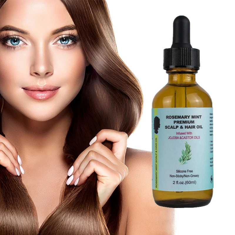 Wholesale 60ml natural hair care product nourishes split ends rosemary mint premium scalp&hair oil