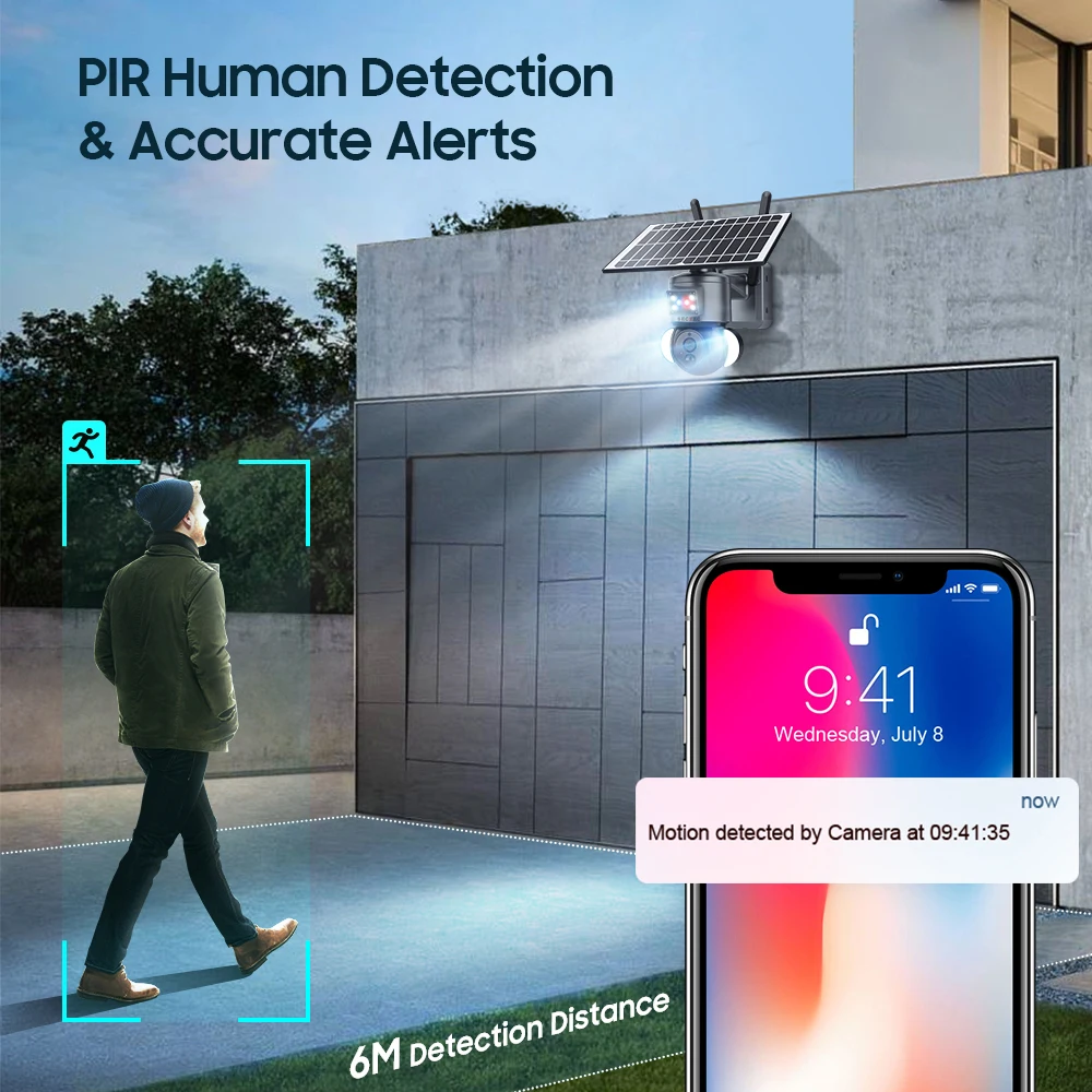 High Cost Performance Sectec HD 3MP 4G PIR Camera Waterproof Security System Wireless PTZ Floodlight Solar CCTV Camera