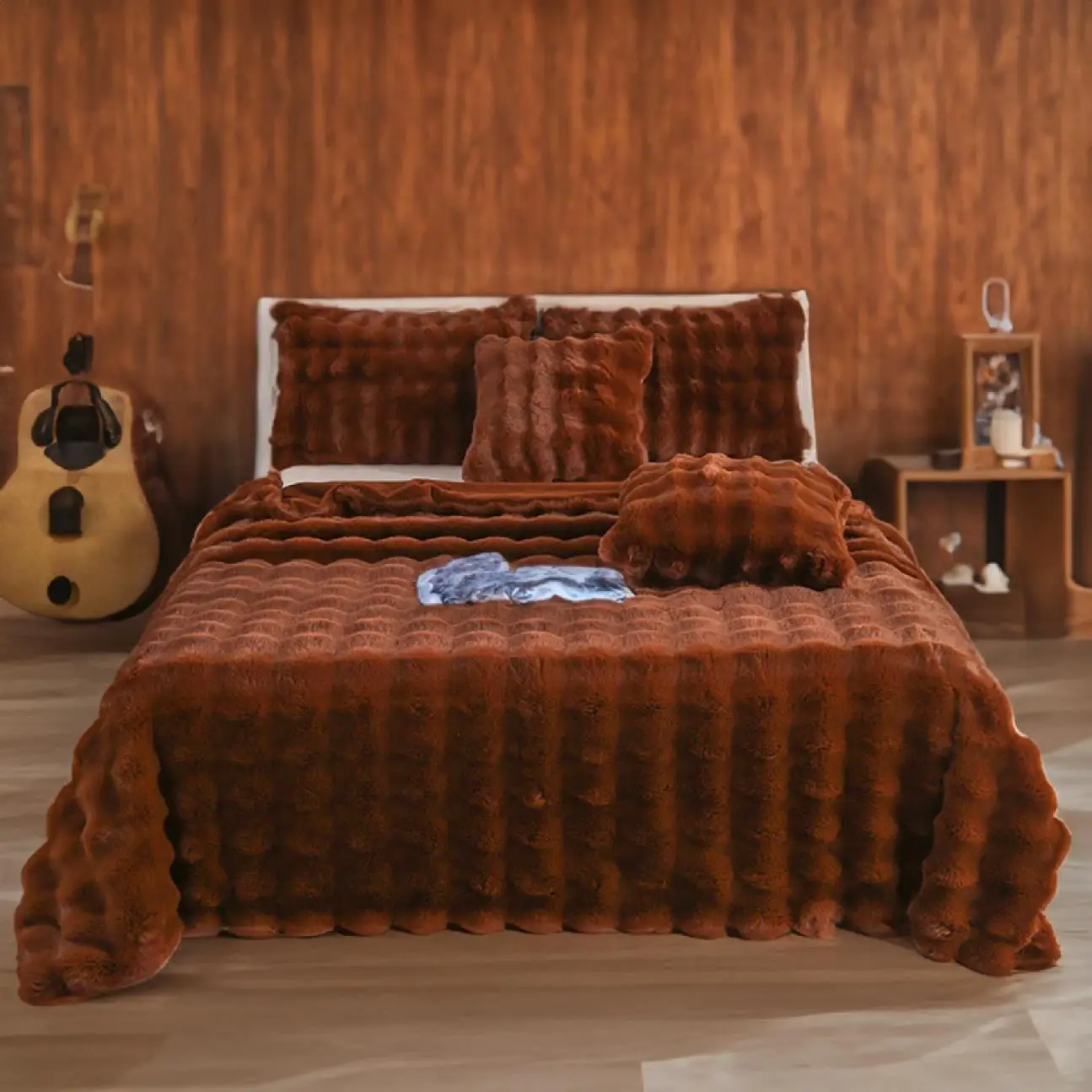 Cheap Comfortable Raschel Mink Polyester Reversible Solid Bunny Fur Blanket for Winter