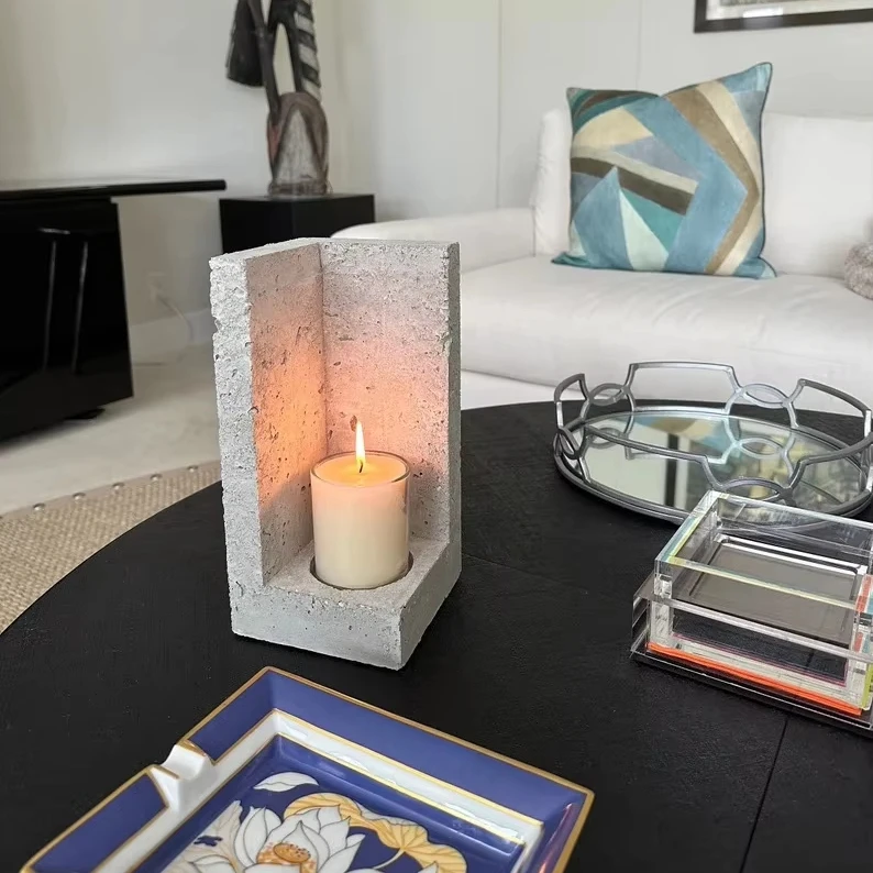 Concrete Candle Holder | Indoor Outdoor Candle Display | Brutalist Candle Holder