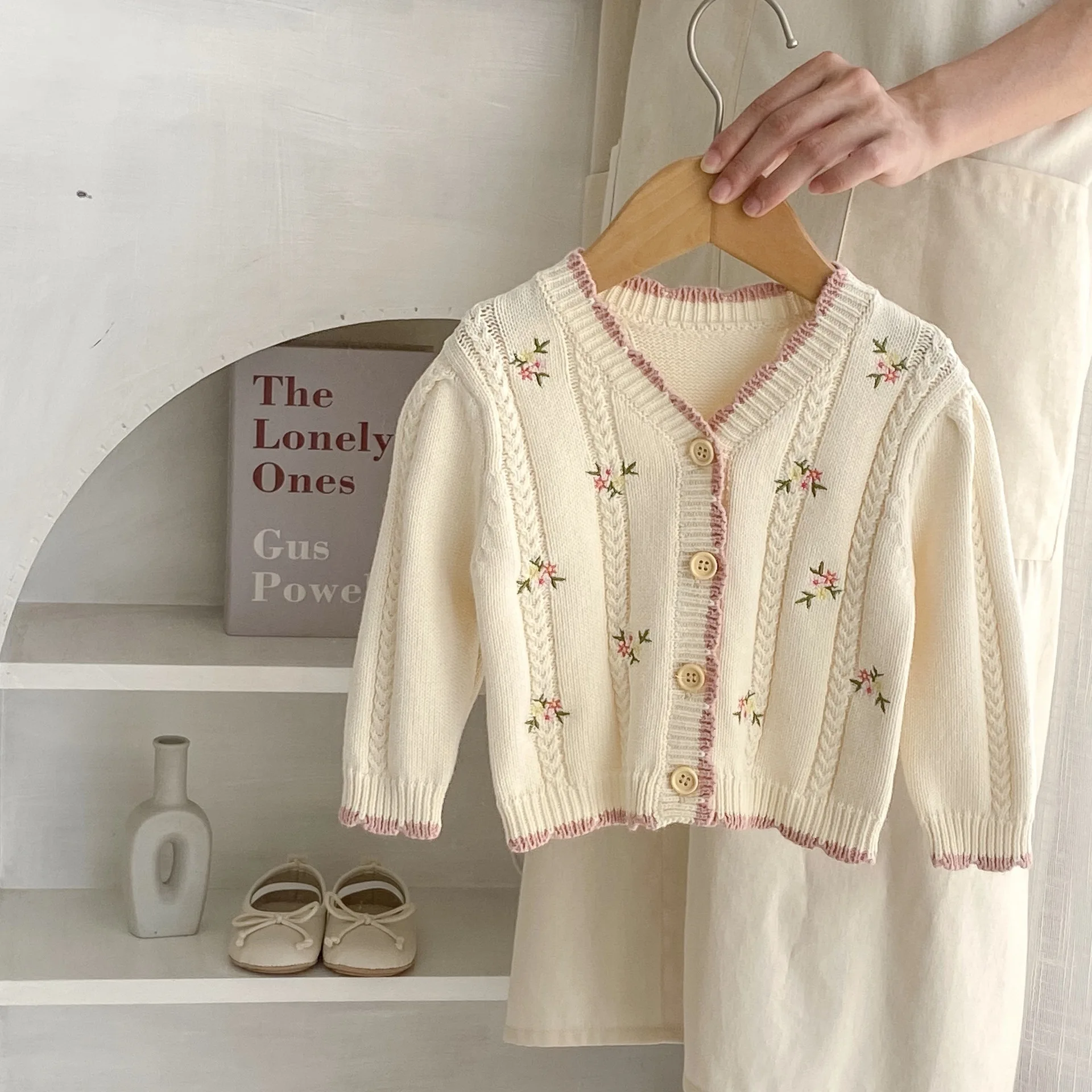Autumn Newborn Kids Baby Girls Long Sleeve Embroidery Knit Cardigan Coat Infant Girls Cotton Clothes Sweater Coat