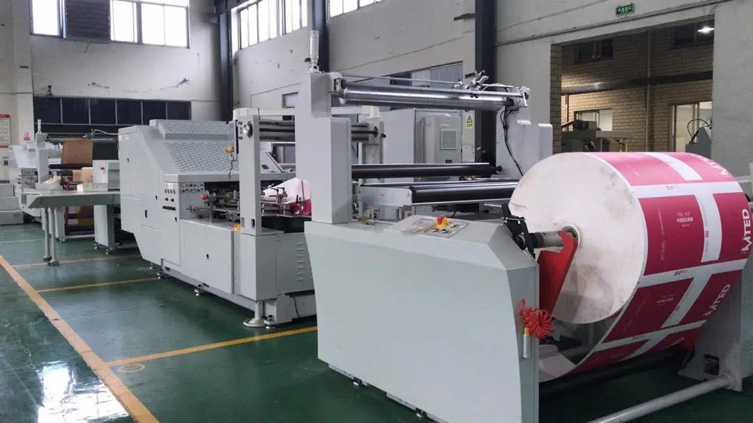 Automatic High Speed Square Bottom Food Bag Making Machine With one line Printing shopping bag
