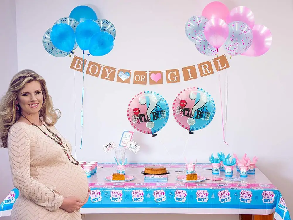 Partycool, это мальчик, это девочка, мальчик или девочка, конфетти, воздушные шарики, тарелки, чашки, пол, Репродукция для детского праздника, набор принадлежностей для вечеринки