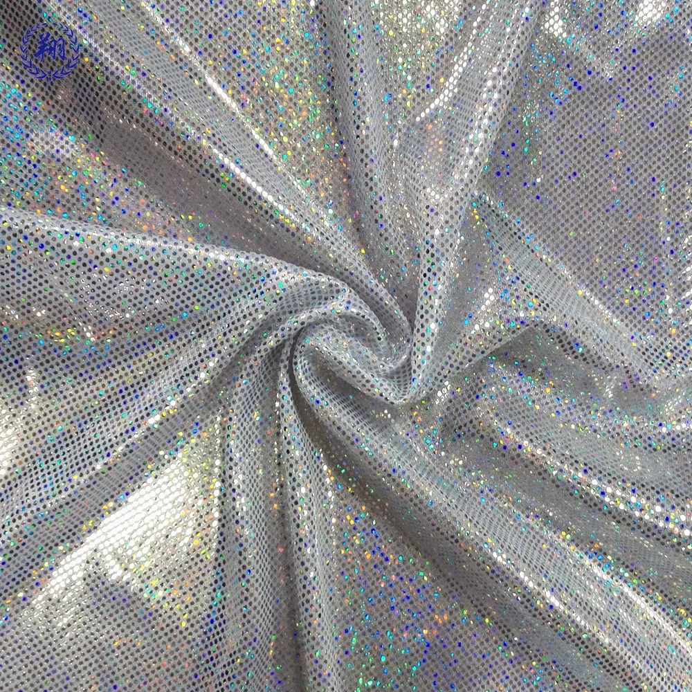 Colorful Polyester Spandex Shiny Foil Print Fabric For Dancewear