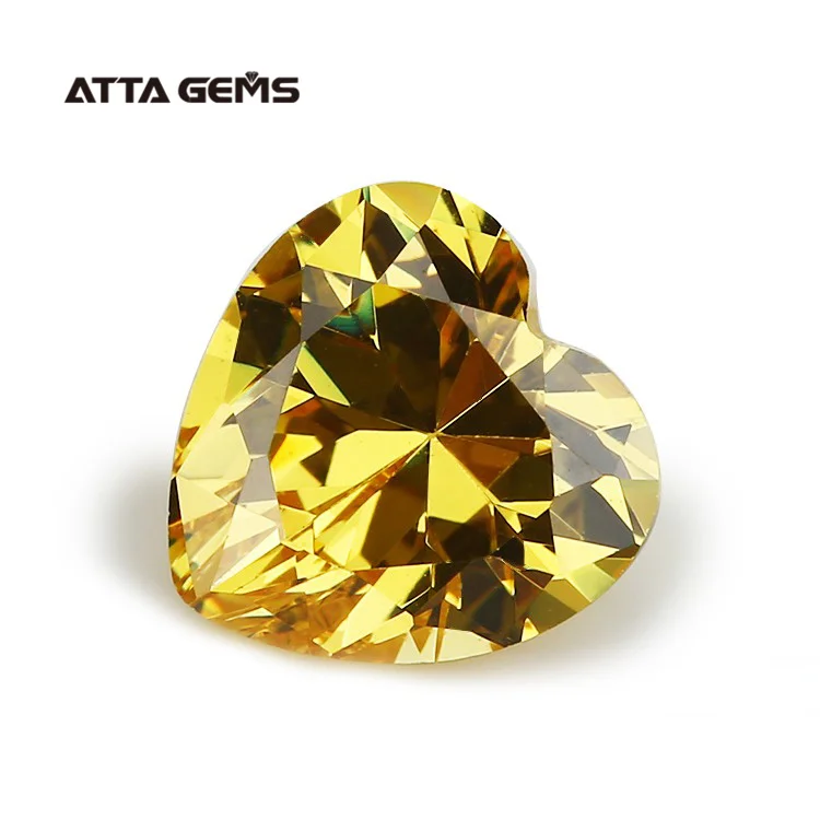 3x3mm~8x8mm Golden Yellow Heart Shape Loose Cubic Zirconia Synthetic Diamond Stones