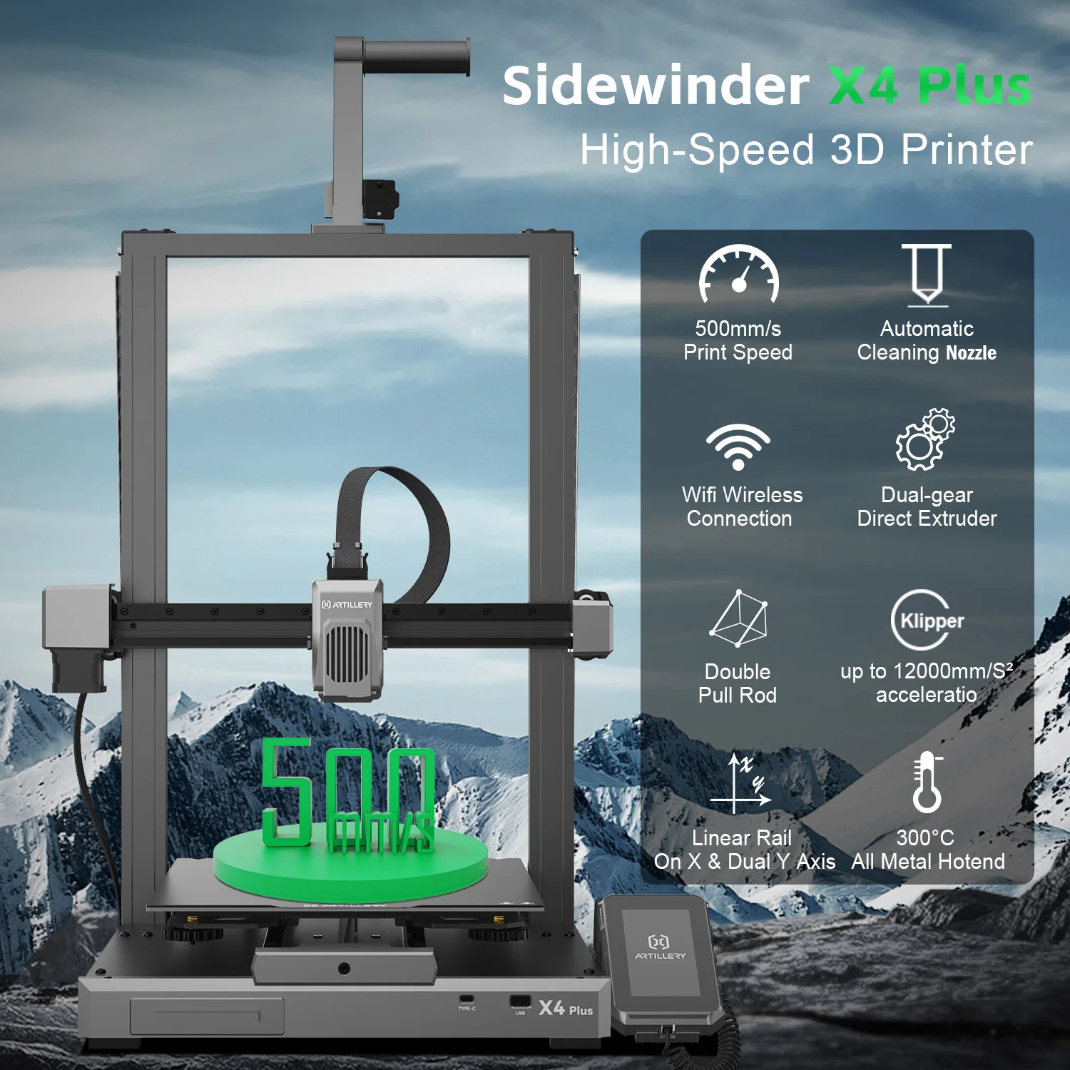 Artillery Sidewinder X4 Plus 3D Printer 500 mm/s High Speed Printing FDM 3D Printer with 300*300*400mm for 1.75mm Filament