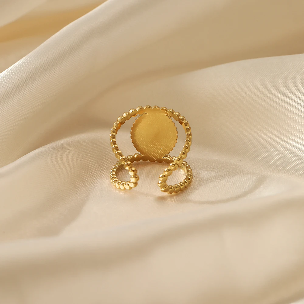 Unique Rectangle Shell Ring 18k Gold Ip Plateding Stainless Steel Croissant Rings For Women Men