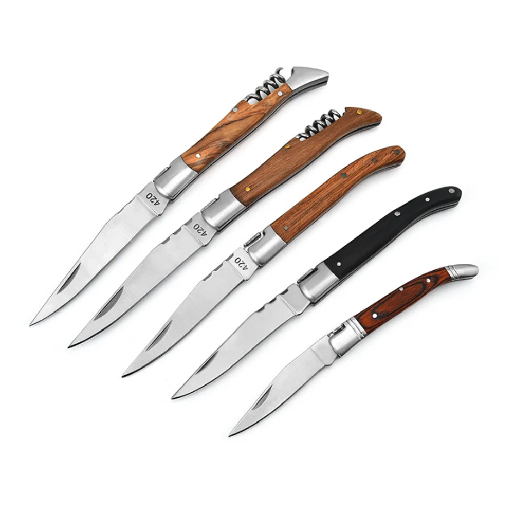 high quality French wooden handle multifunction Laguiole folding pocket knife with Corkscrew