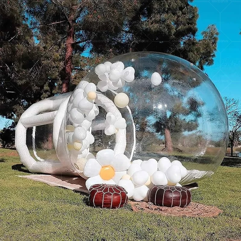 Outdoor inflatable transparent bubble tent, big inflatable round tent with bed