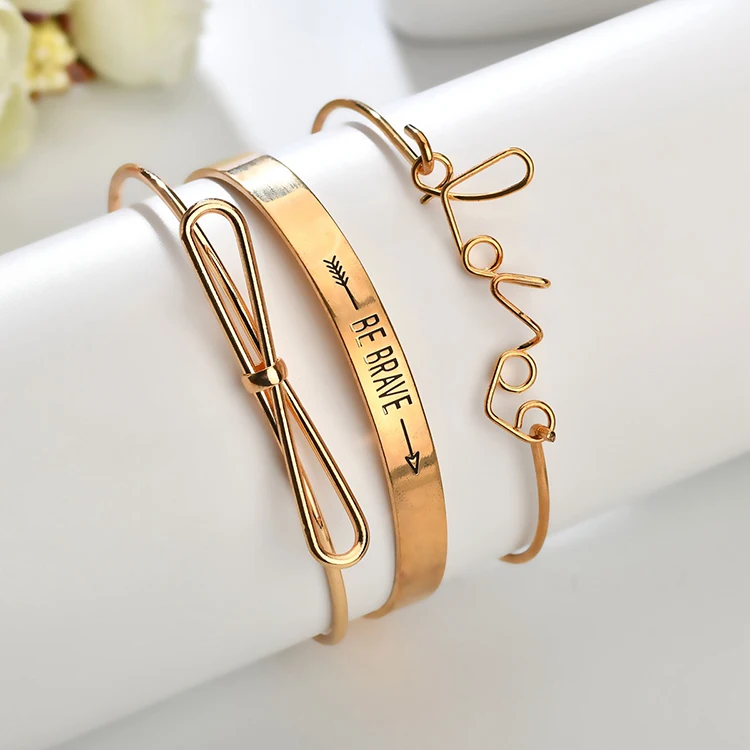 
Latest new fashion jewelry men charm simple wind gold hollow bow-knot english letters LOVE brave women jewelry bracelet sets 