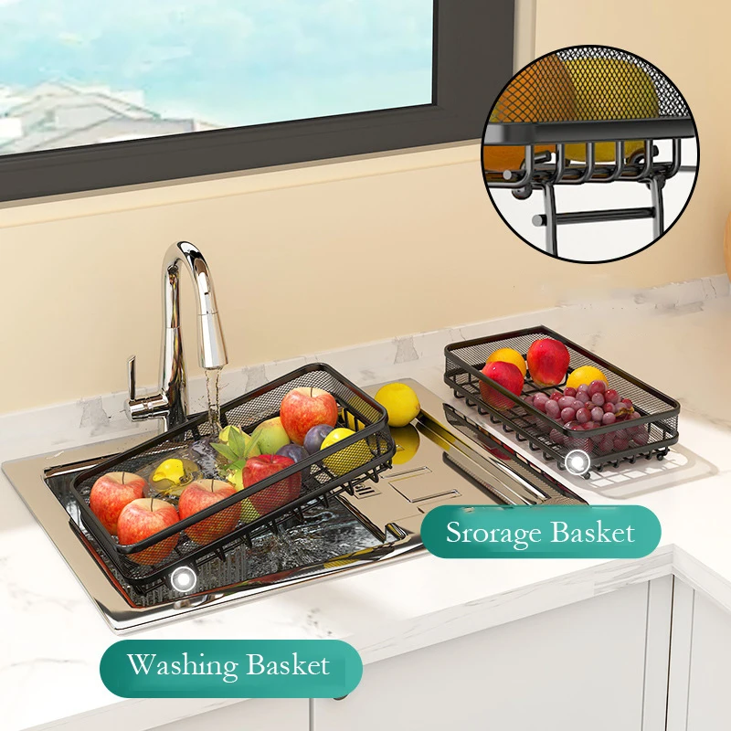 2 Tier Double-layer Square Pull-net Fruit Basket Serving Tray for Kitchen Livingroom Hotel