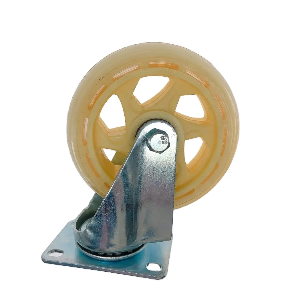 125mm x 32mm 5 Inch Yellow Transparent Clear 110kgs PU Polyurethane Rotate Universal Caster Wheels for Trolleys