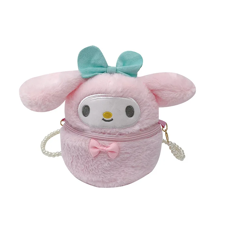 Cartoon Japanese Pearl Chain Diagonal Small Round Bag Cute Plush Soft Cute Girl Shoulder Bag Cartoon Storage Small Bag Wholesale