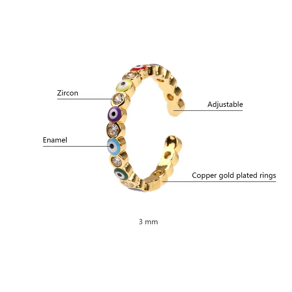 Gold Colorful Enamel Evil Eye Adjustable Ring Turkish Blue Eyes Waterproof Stackable 18K Plated Open Rings Jewelry Gift Women