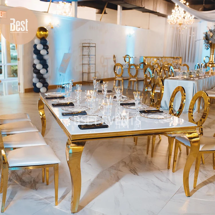 Modern Design Furniture Stainless Steel Wedding Chair And Table Mirror Glass mdf Dining Table