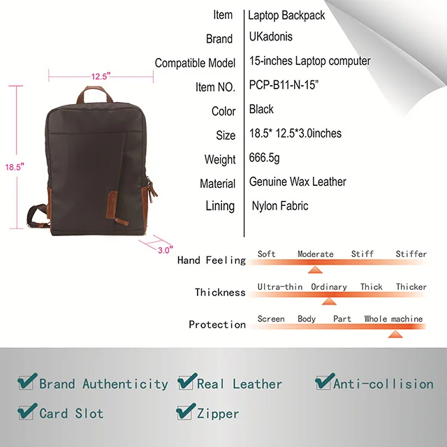 
Custom canvas genuine leather waterproof Mobile USB rechargeable for men laptop backpacks 