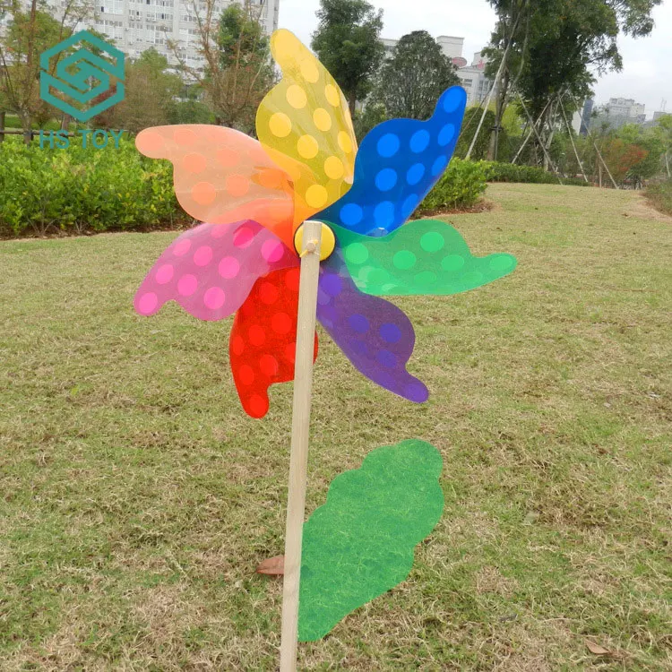 HS 43CM Garden Decoaitive Cheap Flower Pinwheel Kids Toy In Wood Stick Windmill Plastic For Sale
