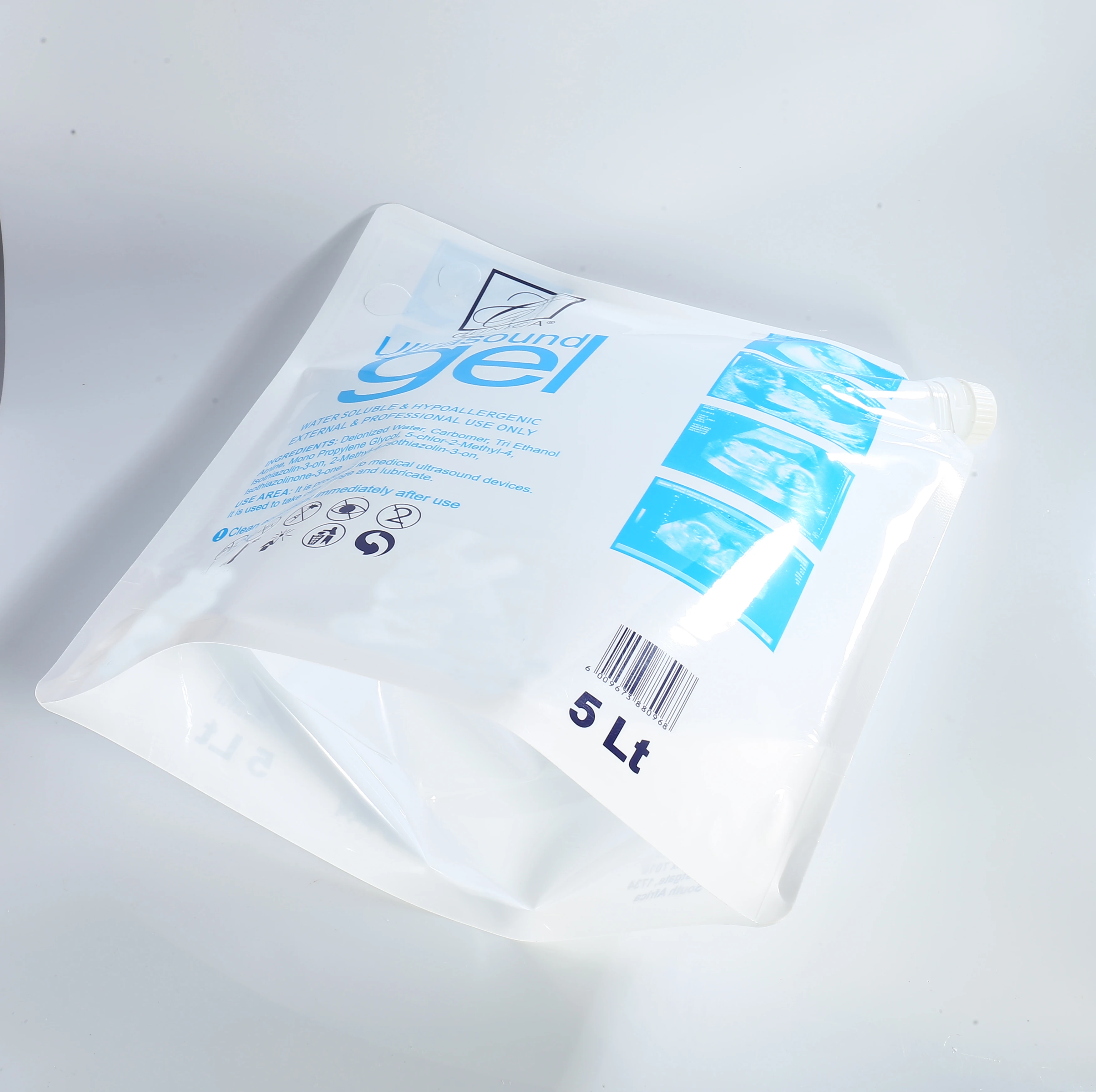 5 литров связывающий агент пластичный упаковывать стоьте вверх мешок для медицинских CE-GEL ультразвуковой связующая среда гель с ручкой