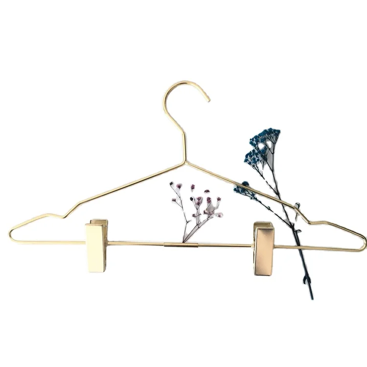Gold rose gold Metal Wire Clothes Pants trouser Hanger With Clips for sale