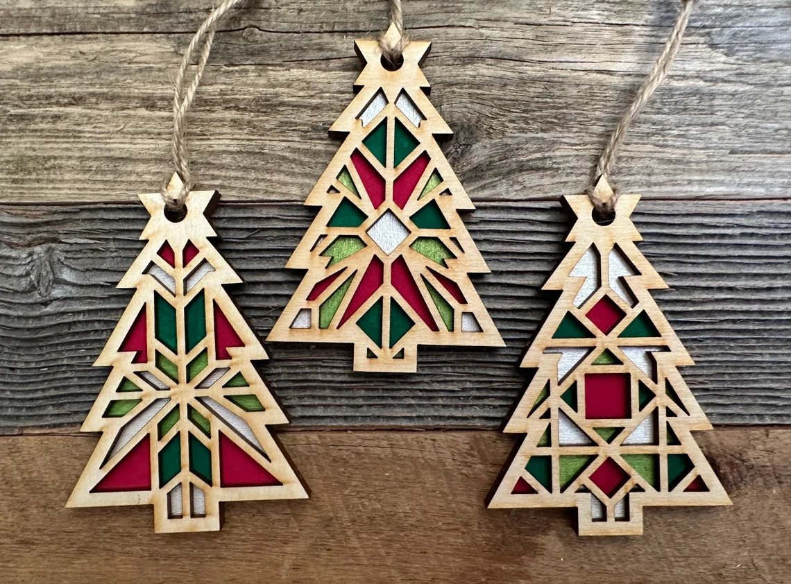 WBG DIY Barn Quilt Pattern Christmas Tree Ornaments Painting Kit, DIY Craft Kit, Holiday Ornament Christmas Craft