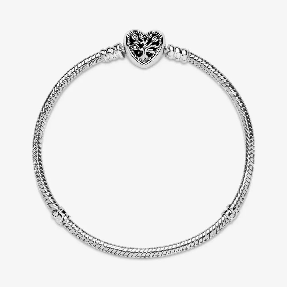 
Manufacturers low wholesale S925 silver bracelet Moments Snake Chain Fit For Pandora Bracelet with Family Tree Heart Clasp 