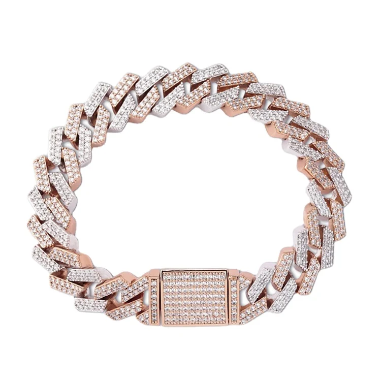 Ювелирные изделия Tianyu Gem для мужчин, браслеты-цепочки из кубинской цепи с муассанитом, бриллиант 14 К/18 К, однотонное белое/розовое золото