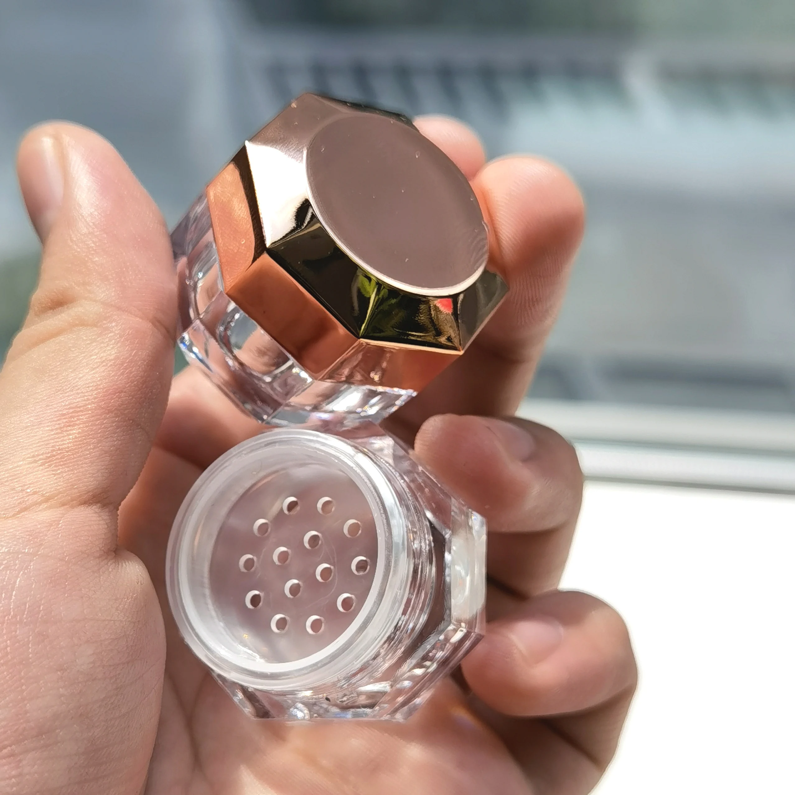 rose gold lid mini 1.5 2g polygonal shape glitter eyeshadow sifter jars custom logo empty loose powder container with sifter
