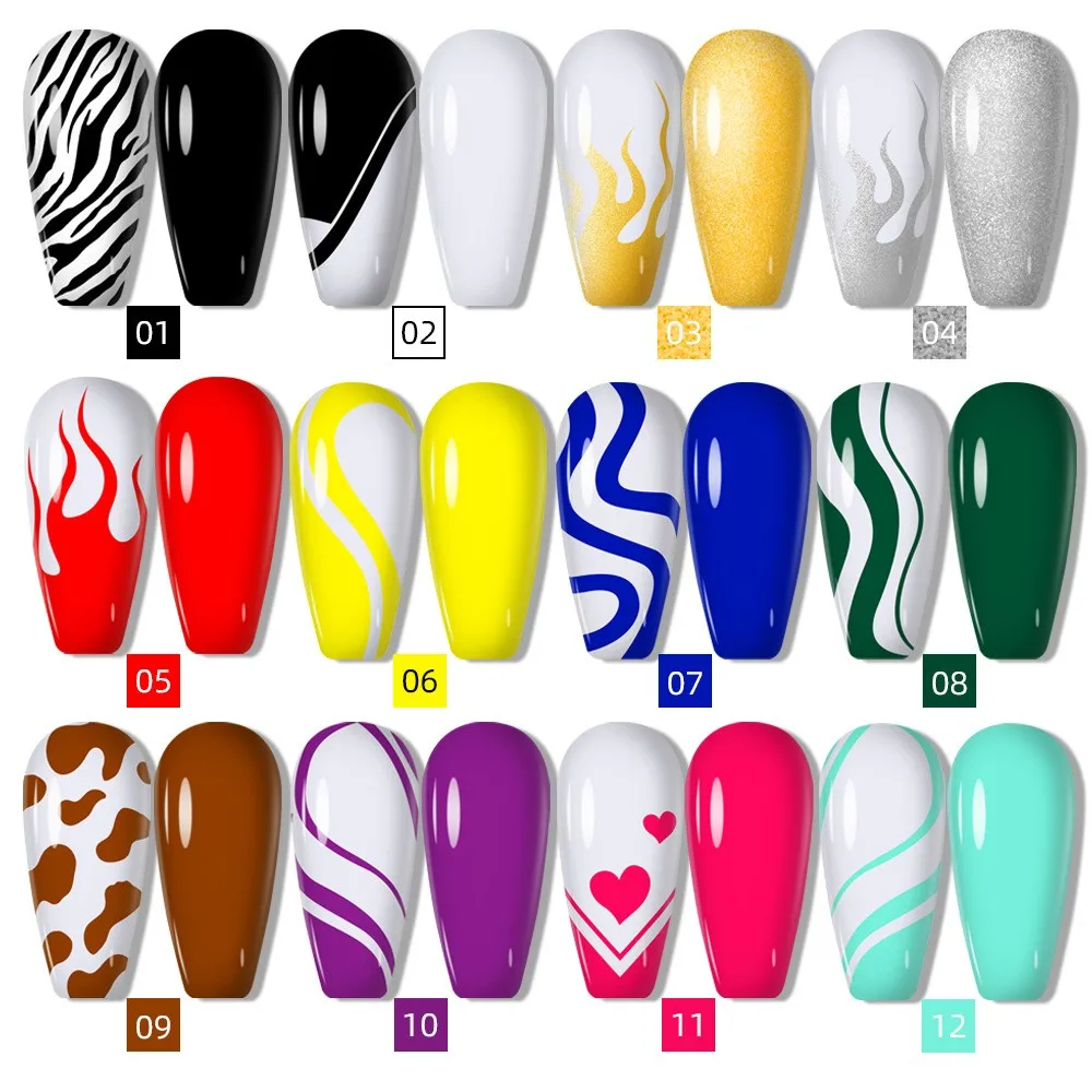 12 Color Optional Phototherapy Gel Set Nail Color Drawing Line Nail Polish High Density Flower Solid Color Line Gel Nail Polish