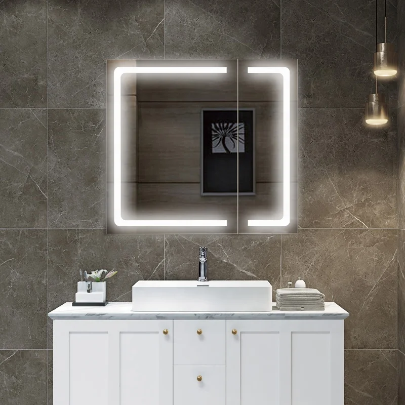 Sliding Door Corner Bathroom Mirror Cabinet