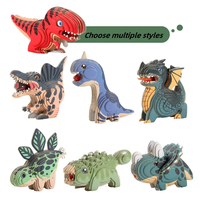 hot selling Kids Paper Puzzles Animals Shark Santa DIY Tyrannosaurus Rex Dinosaur 3D Puzzle Toy