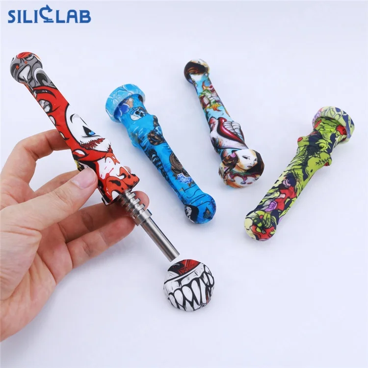 New Printed Bubbler Smoking Pipes Titanium nail Dabs Rigs Stock In Siliclab Smokeshop