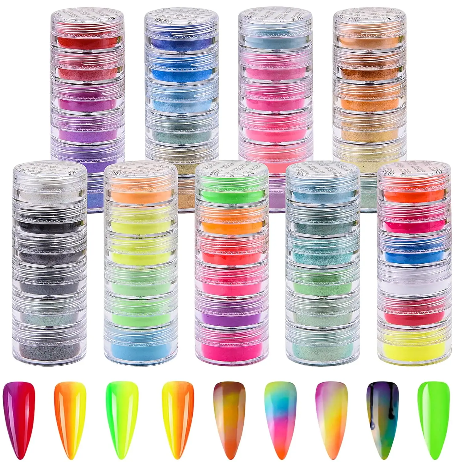 6 colors/set acrylic nail pigment pearlescent powder rainbow colors iridescent eco-friendly neon fluorescent powder for nails