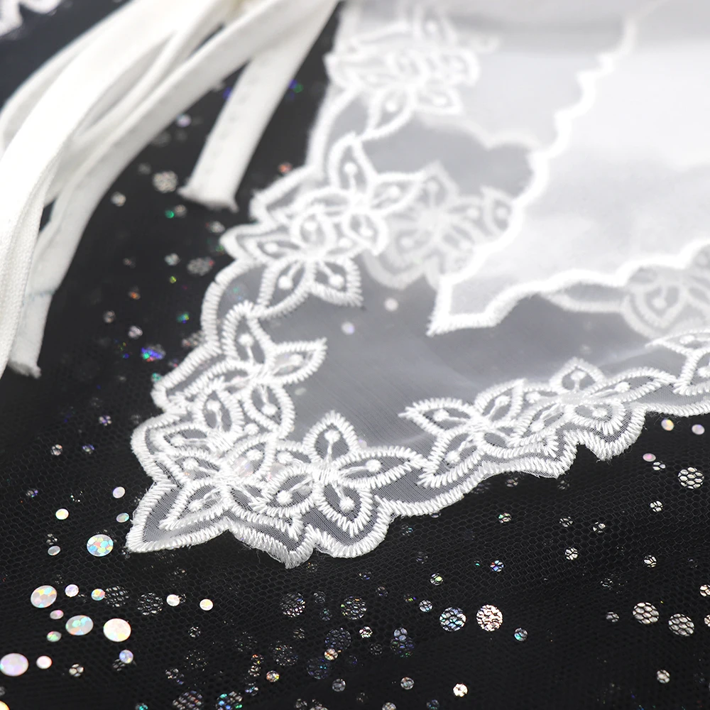 Front Tie White O-Neck Detachable Embroidery Flower White Organza Ladies Female Fake Collar For Dress Garment Accessories