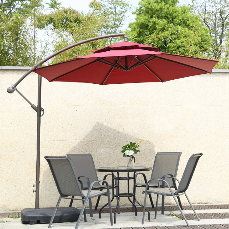 Outdoor Hanging Banana Umbrella Waterproof Cantilever Garden Beach Patio Sun Canvas Parasol Double Layer