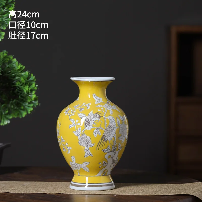Antique Chinese Hand-Painted Ceramic Vase Modern Rustic New Entrance Desktop Flower Arranging Storage Jar Ornaments Office Home