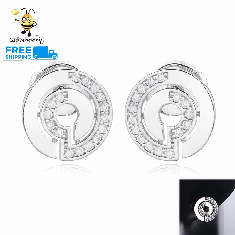 Женские серьги-гвоздики Slovehoony серьги из серебра 100% пробы во французском стиле с крупными фианитами