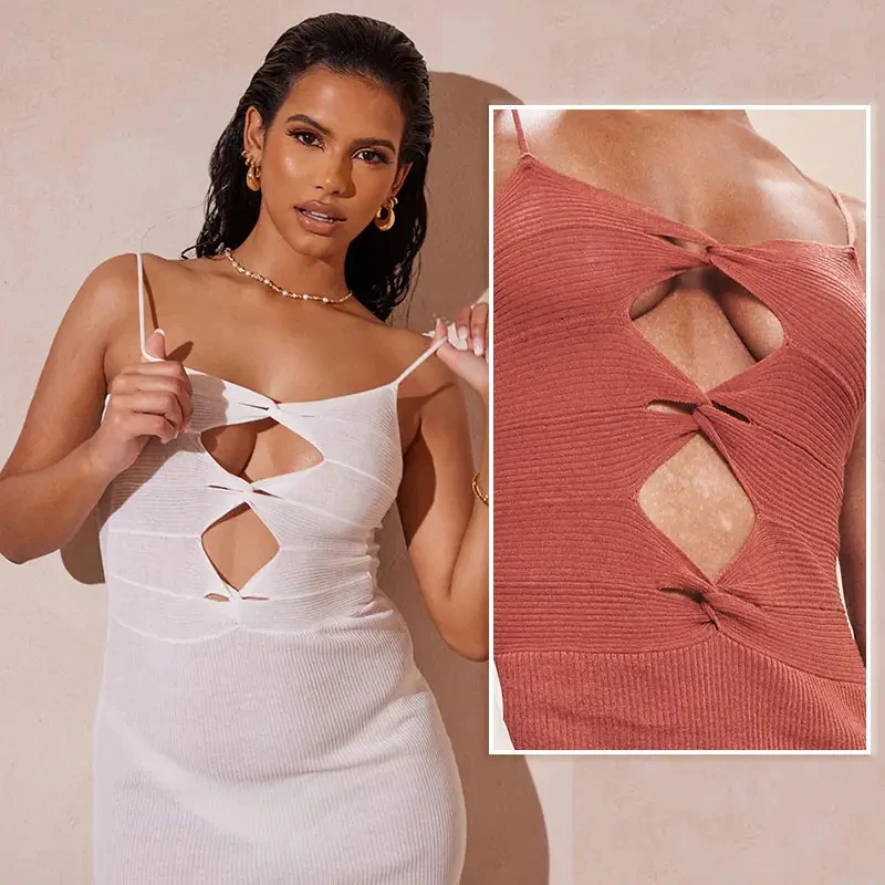 Hot Long Sleeveless Elegant Maxi Dress Women Long Dress Twist Front Knit Sweater Dresses