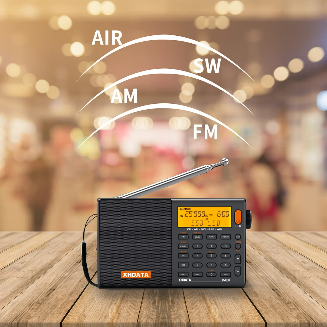 XHDATA SIHUADON D-808 Portable Digital Radio FM stereo/SW/MW/LW/SSB PLL Air Band Multi Band Receiver  Speaker